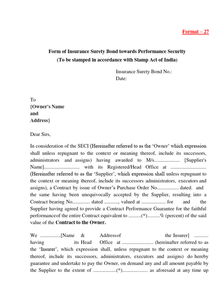 Insurance Surety Bond Template | PDF | Guarantee | Law Of Obligations