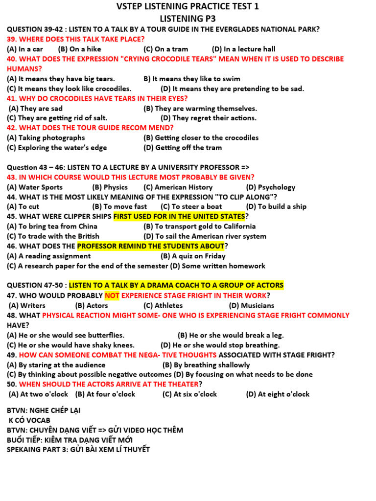 VSTEP Listening Practice Test 1 | PDF | Psychology