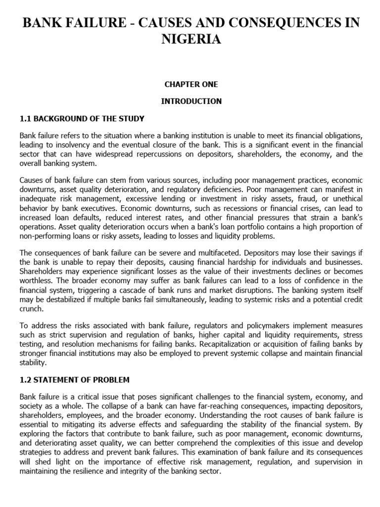 Bank Failure Causes and Consequences in Nigeria Seminar PDF Banks