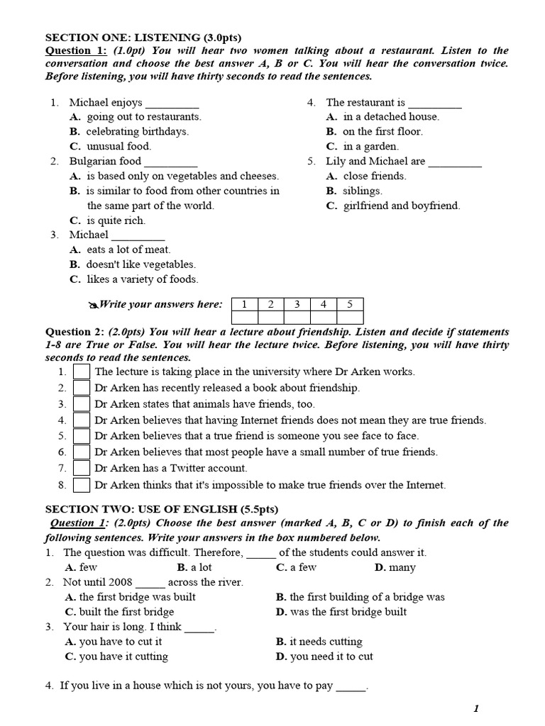Listening and English Use Practice Test | PDF | Personal Digital Assistant
