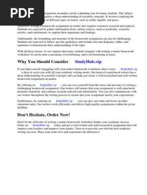 Matter Homework Worksheet