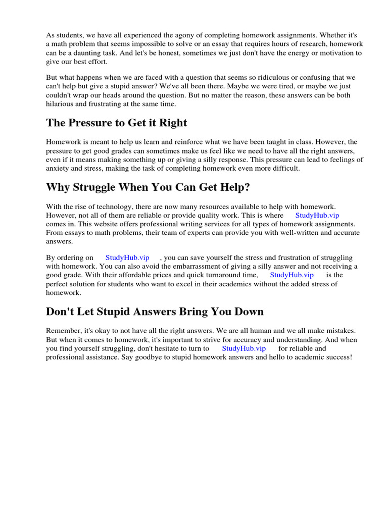 Stupid homework answers pdf homework