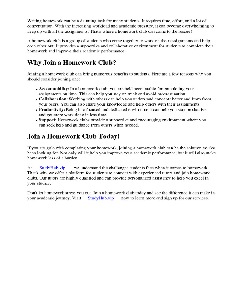 Names For Homework Clubs Download Free PDF Homework Teachers