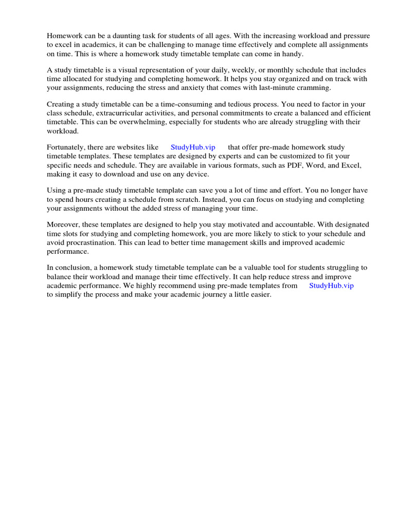 Homework Study Timetable Template Download Free Pdf Homework