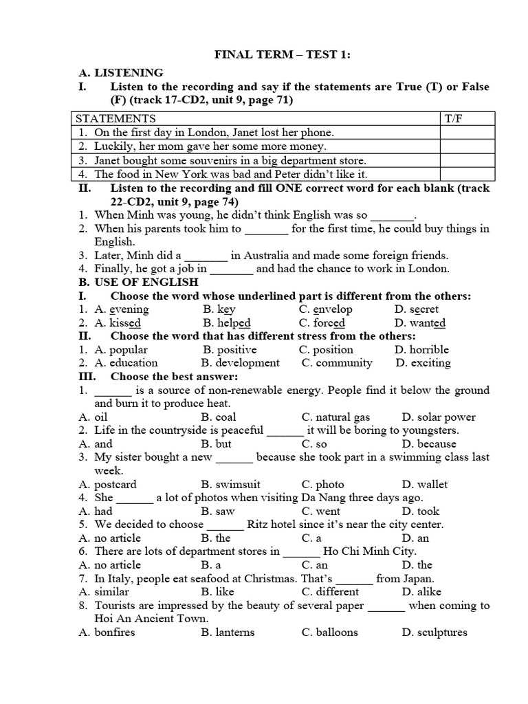 Final Term - Test 1 | PDF