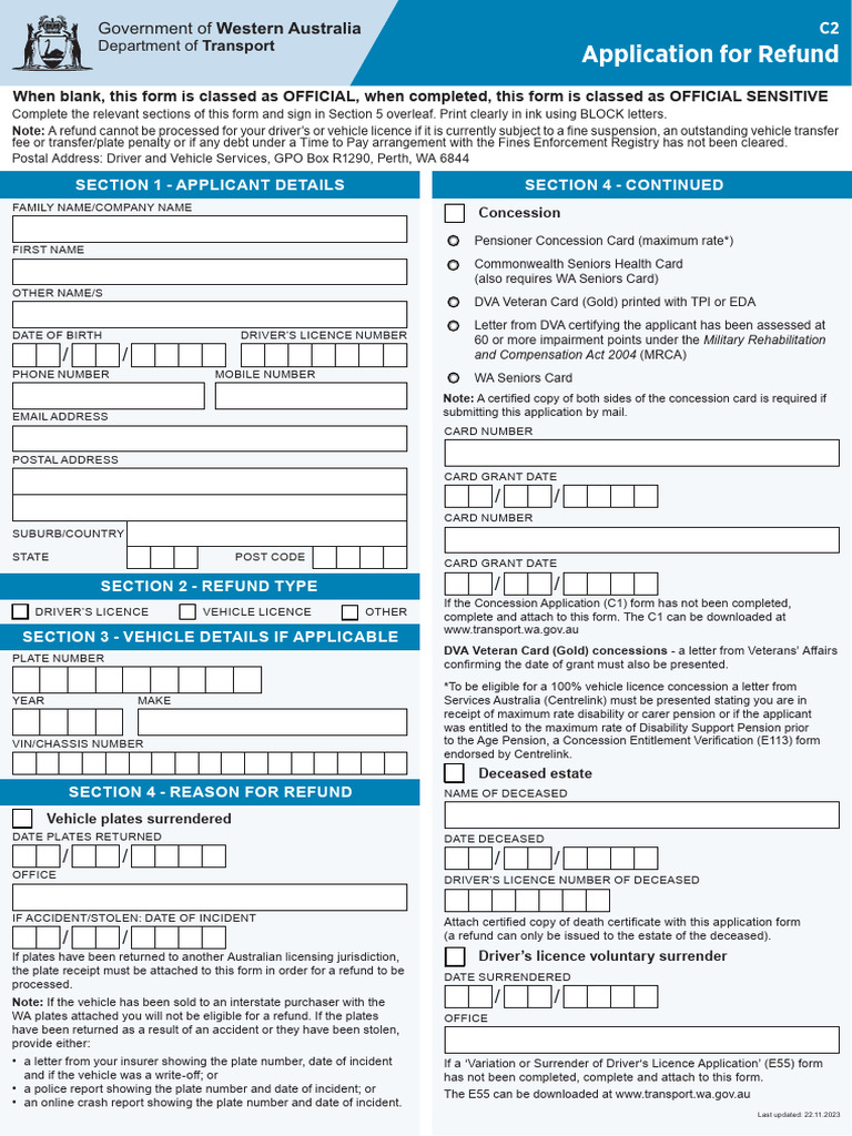 WA Vehicle Registration Refund Application | PDF | Banks | Driver's License