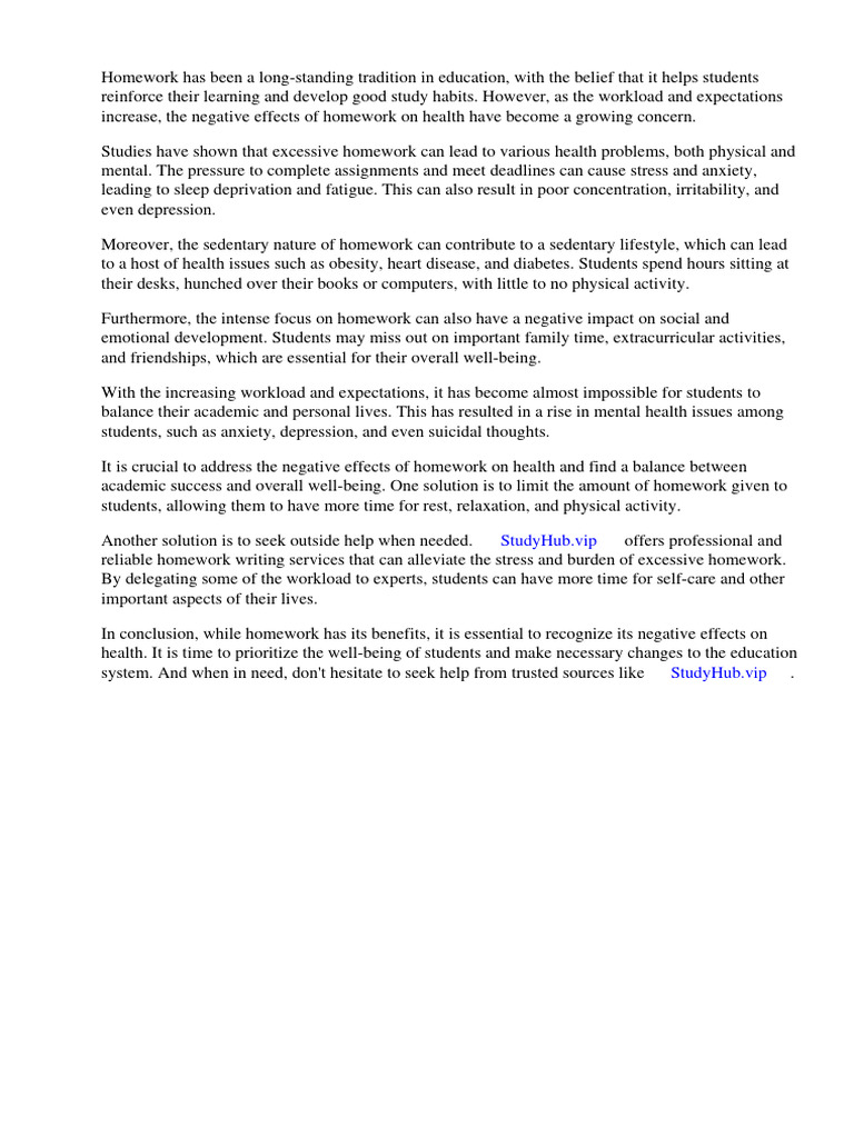 Homework causes health problems pdf homework teachers