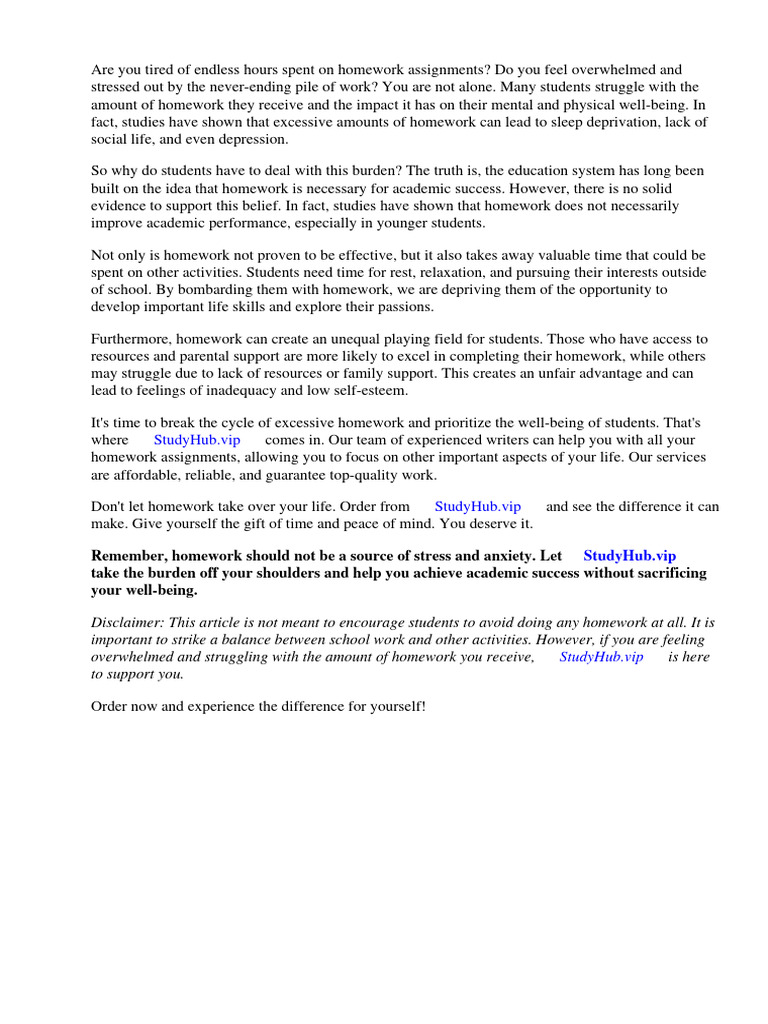 Why Students Should Not Get Homework | PDF | Homework | Teachers