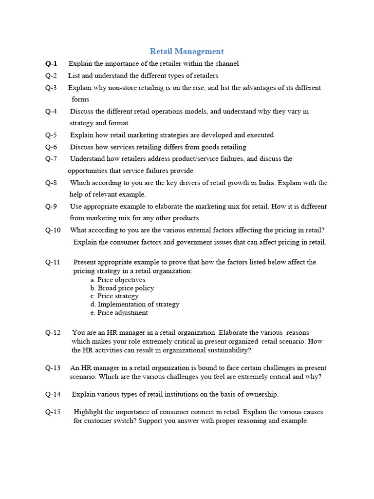 Retail Management-Questions (Imp) | PDF