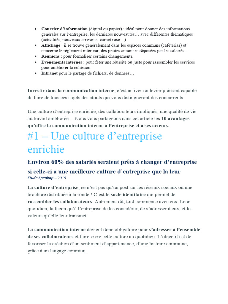 Avantages de la communication interne | PDF | Business | la communication