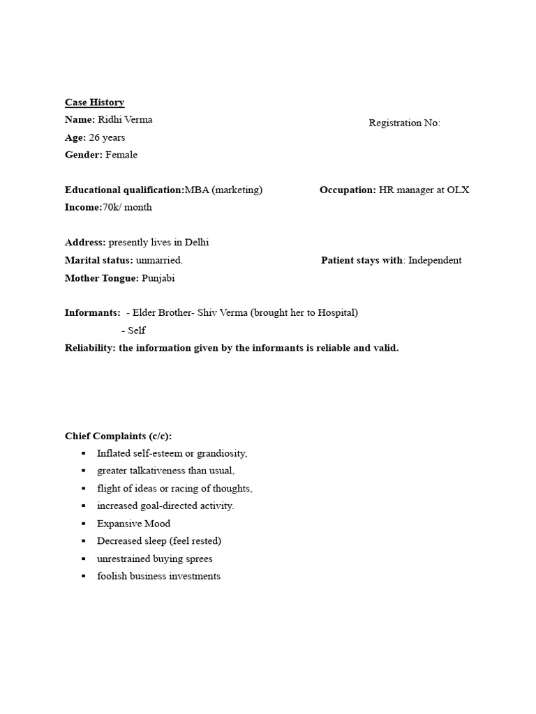 Bipolar Case Study | PDF | Bipolar Disorder | Mania