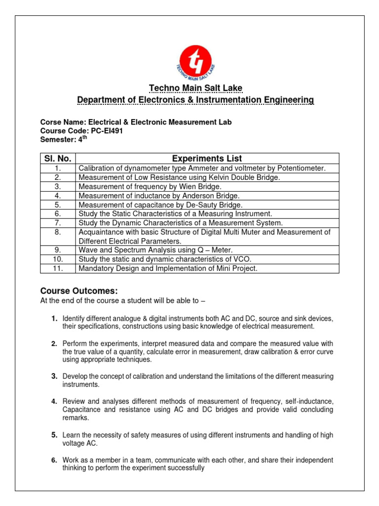 Electrical Measurement Lab Overview | PDF | Voltage | Accuracy And ...