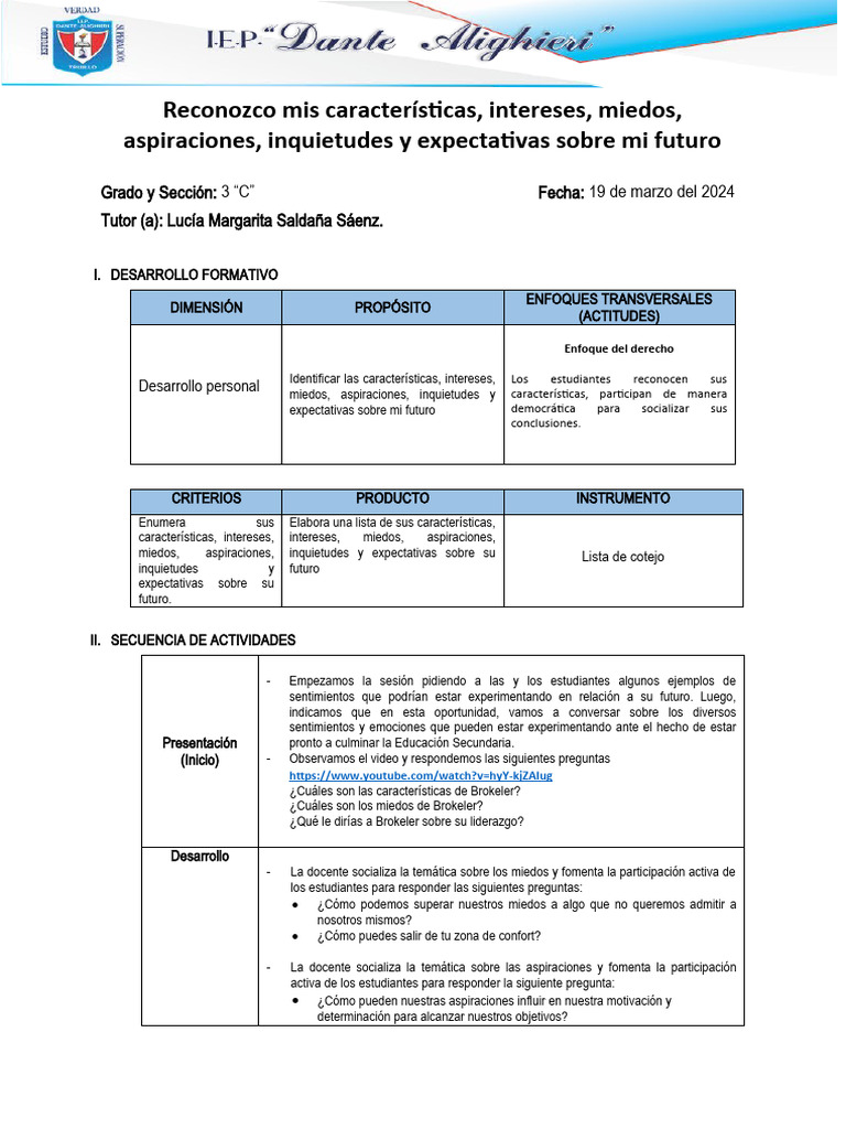Tutoría Sesión 2 | PDF | Crecimiento personal y profesional | Ciencias ...