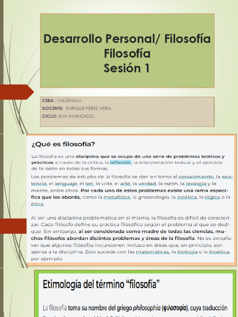 Desarrollo Personal - Filos. Sesión 1 | PDF | Filosofía | Ciencia y ...