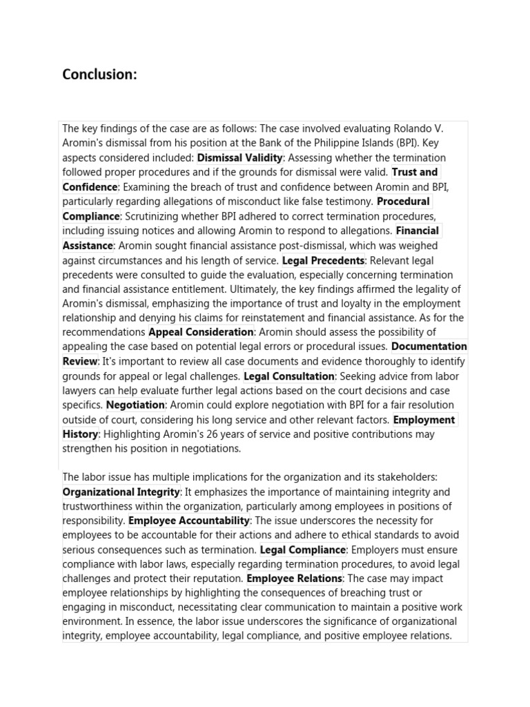Conclusion | PDF | Employment | Regulatory Compliance