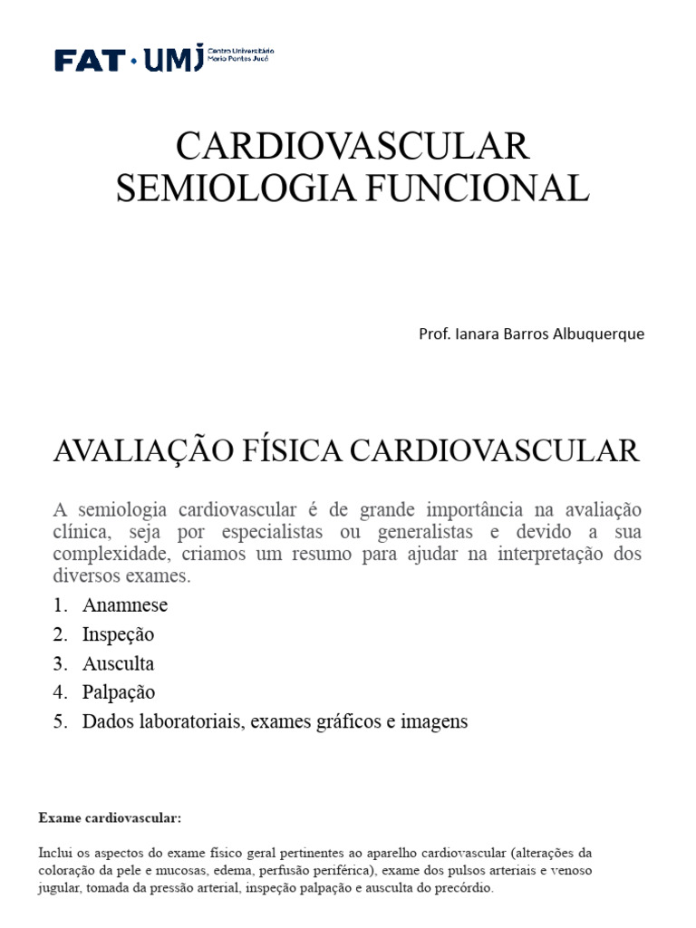 Avaliação Física do Sistema Cardiovascular | PDF | Coração | Pressão ...