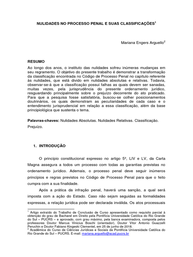 Nulidades no Processo Penal: Classificações | PDF | Sentença (jurídico ...