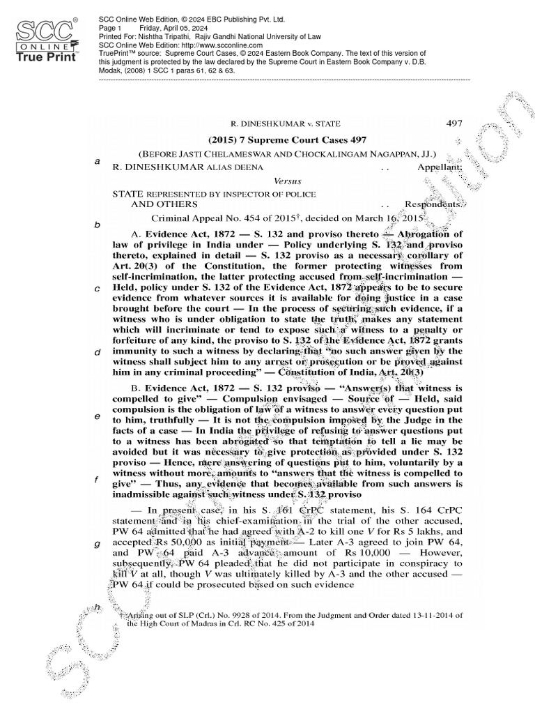 R. DInesh Kumar V State 2015 | PDF | Supreme Court Of India | Justice