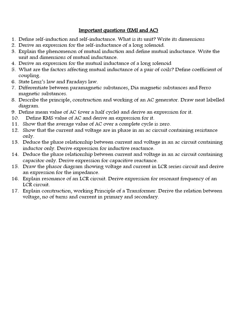 Key Questions on EMI and AC Concepts | PDF
