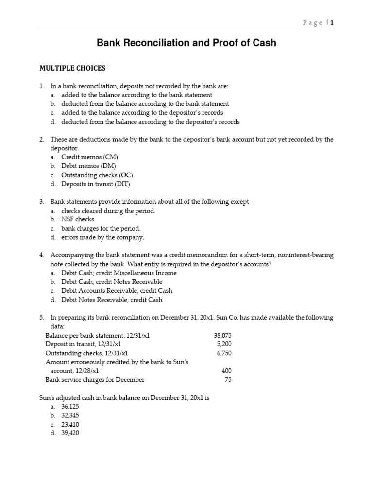 Bank Reconciliation Quiz and Analysis | PDF | Deposit Account | Cheque