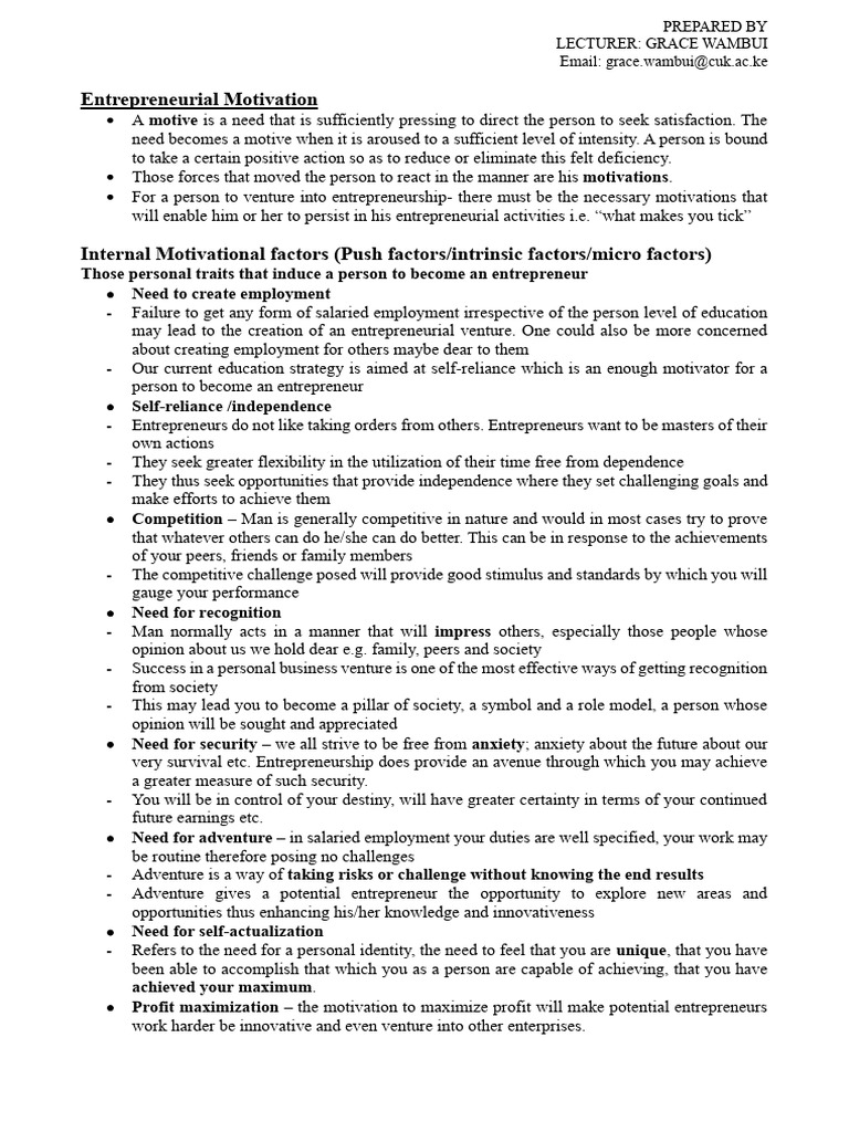 Factors Influencing Entrepreneurial Motivation | PDF | Entrepreneurship ...