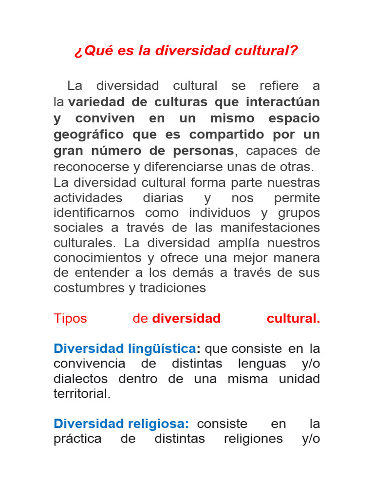 Importancia de la Diversidad Cultural | PDF | Artes del Lenguaje y ...