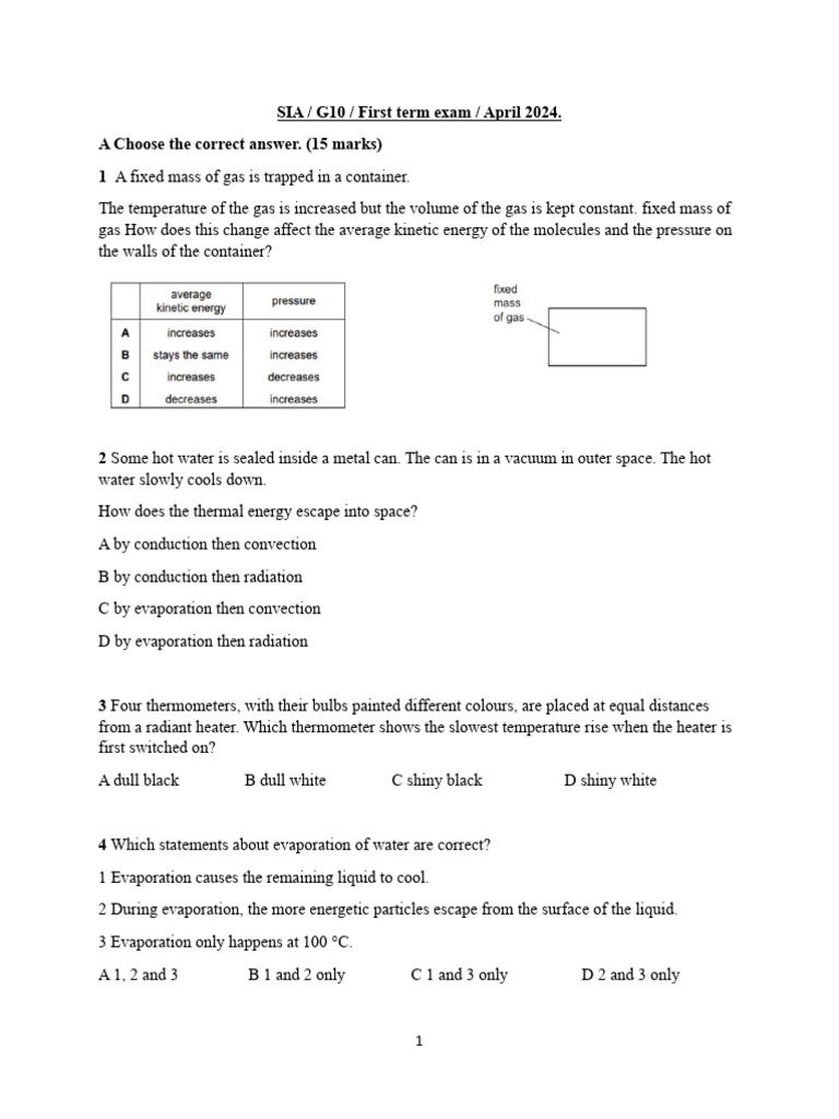 Physics Exam Questions April 2024 | PDF | Gases | Evaporation