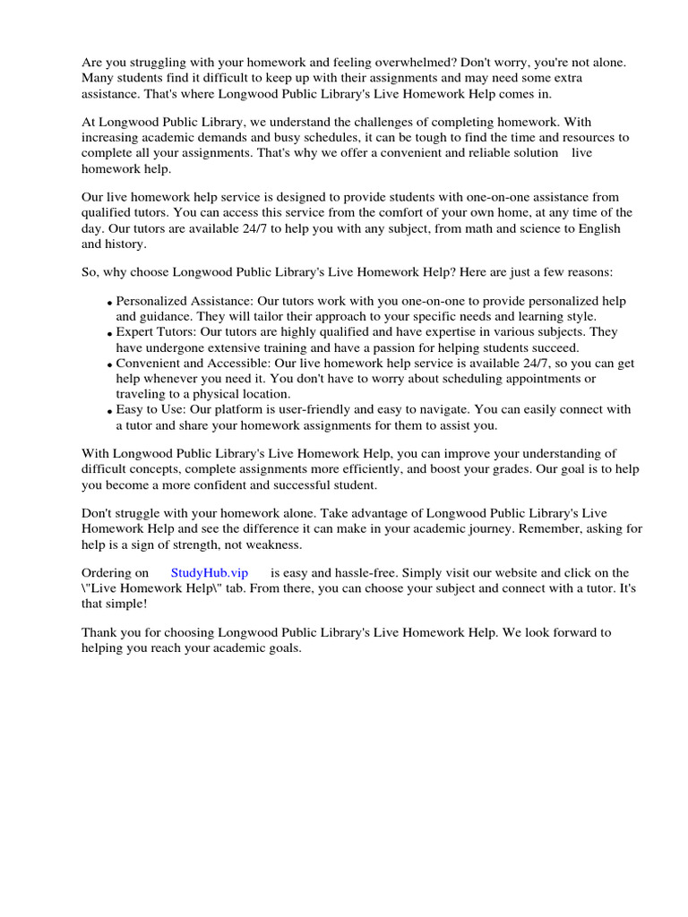 Longwood Public Library Live Homework Help | Download Free PDF ...