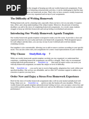 Weekly Homework Agenda Template