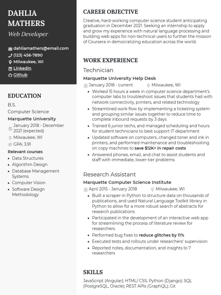 Aspiring Web Developer's Resume | PDF | World Wide Web | Internet & Web