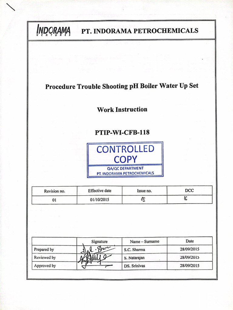 SOP Trouble Shooting PH Boiler Water PDF