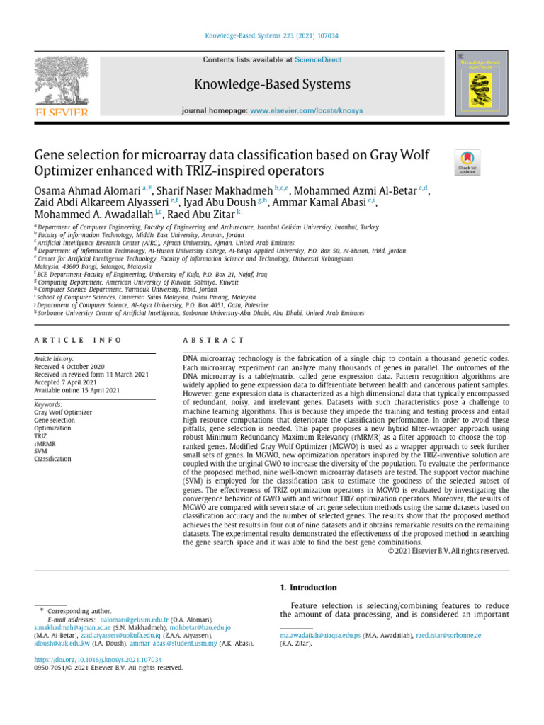 Gene Selection via Enhanced GWO Method | PDF | Metaheuristic ...