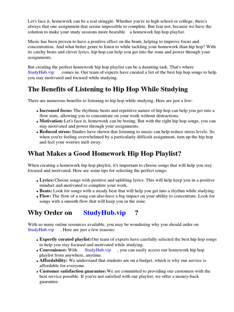 Homework Hip Hop Playlist PDF Hip Hop Music Homework(00)
