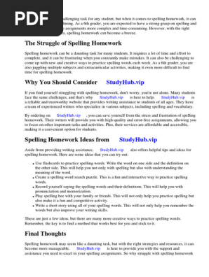Spelling Homework Ideas 6th Grade