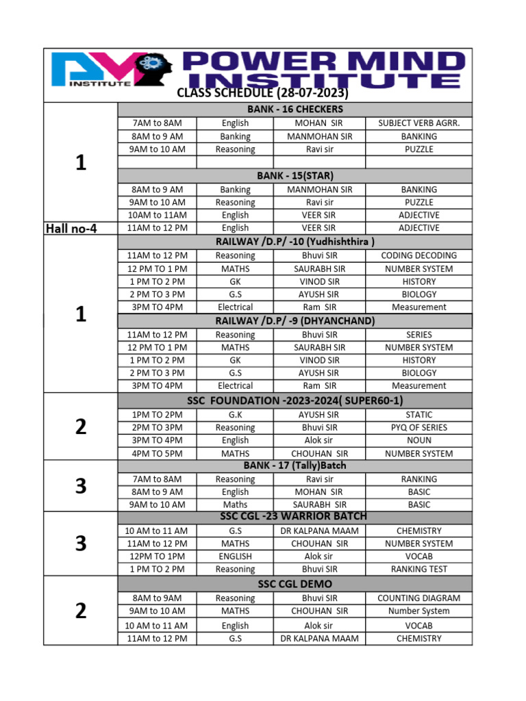 Class Schedule 28-07-2023 | PDF | Languages | Foreign Language Studies