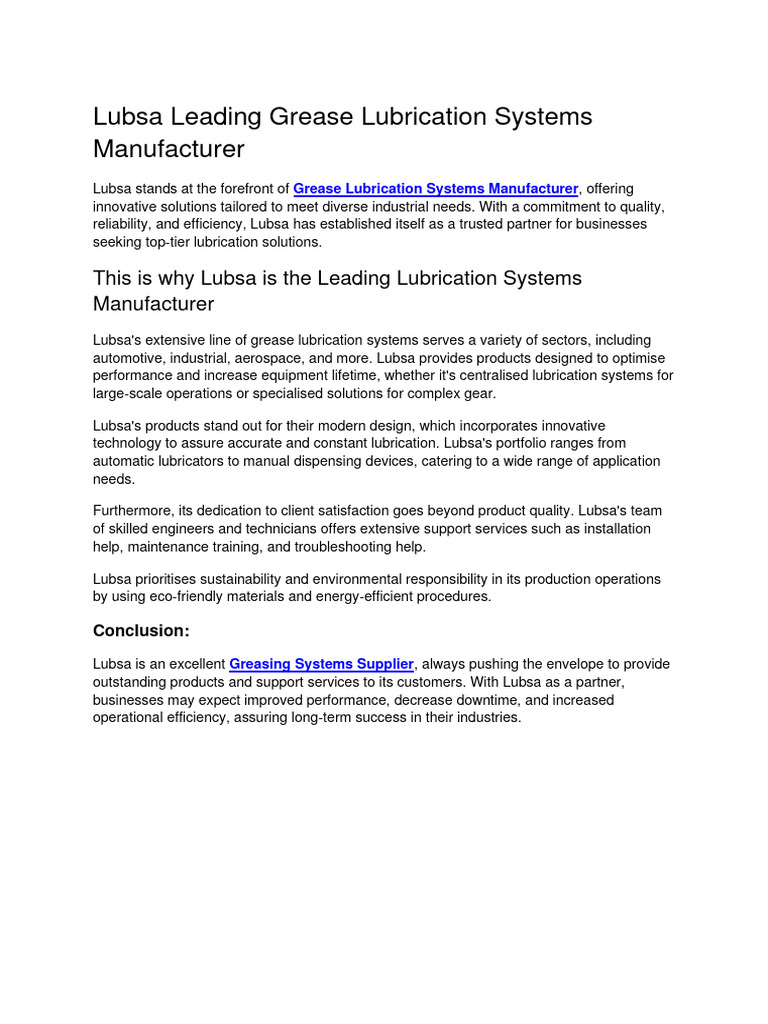Grease Lubrication Systems Manufacturer | PDF