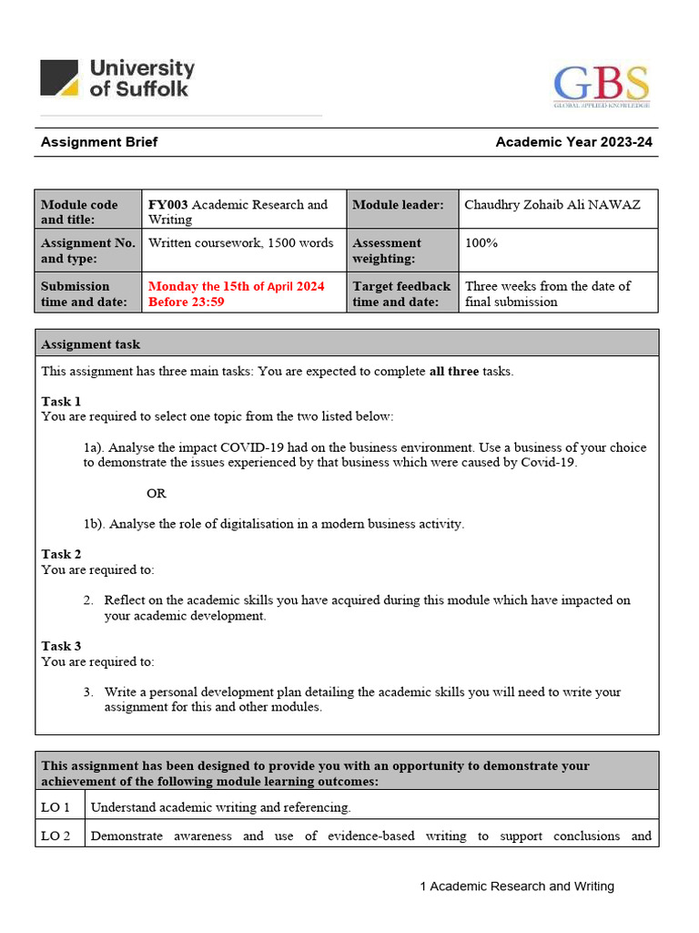 ARWriting Assignment Brief - and Guide | Download Free PDF | Libraries ...
