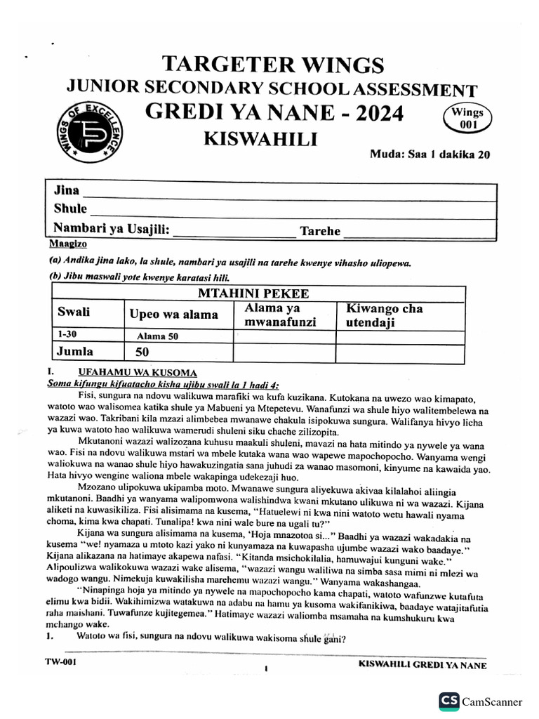 Targeter wing 001 grade 8 kiswahili pdf