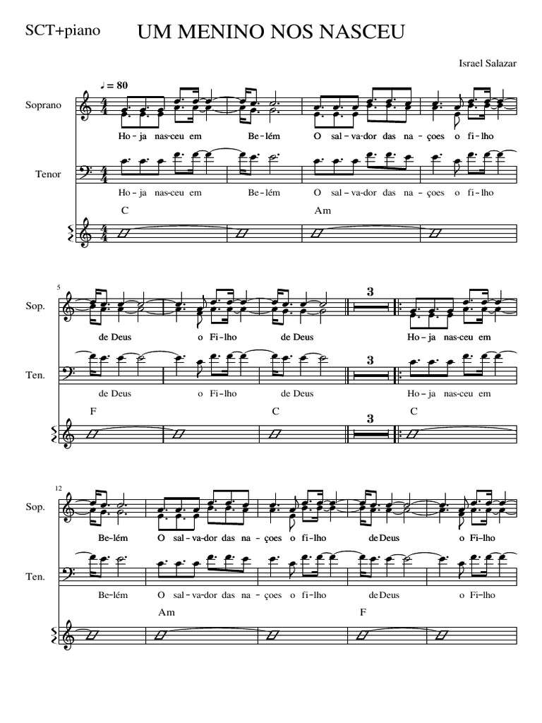 Partitura: Um Menino Nos Nasceu | PDF