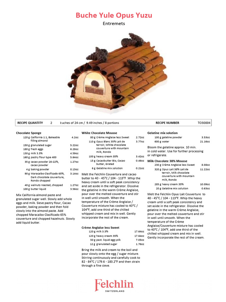 Yuzu Chocolate Mousse Yule Log Recipe | PDF | Chocolate | Agar