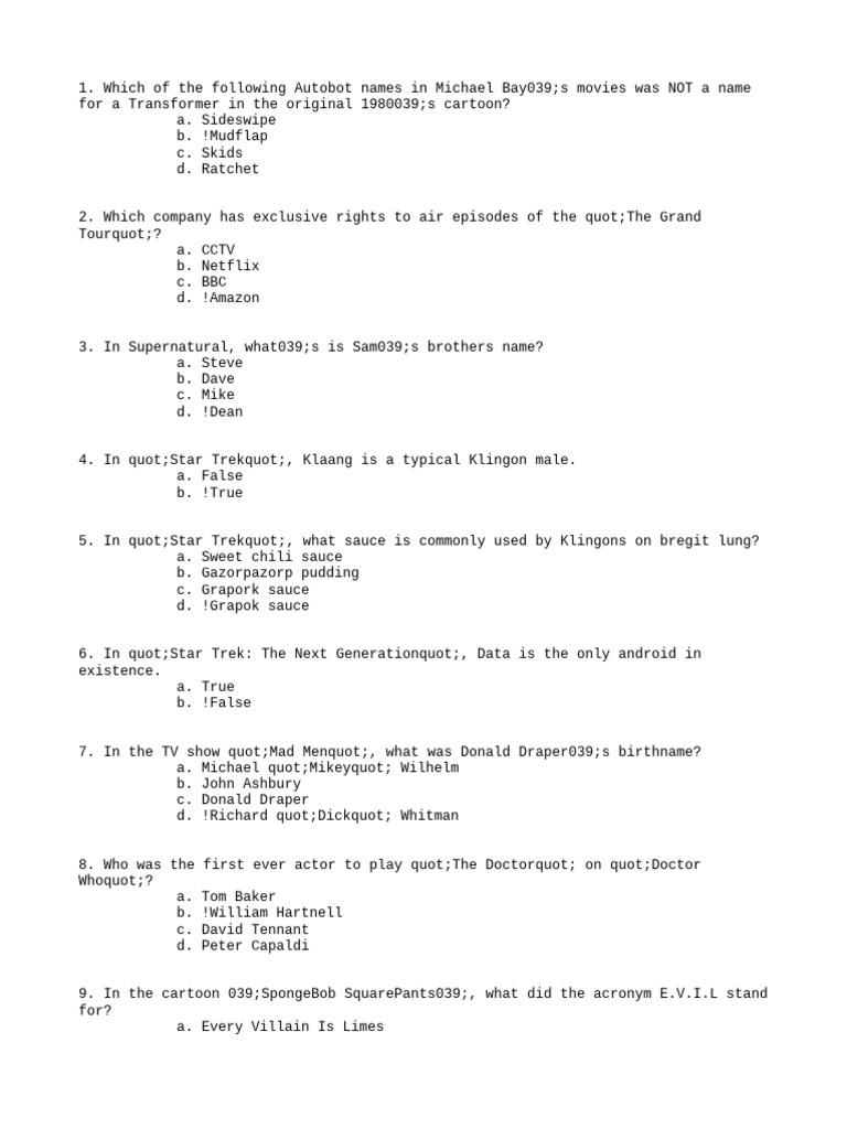 Trivia Questions and Answers Guide | PDF