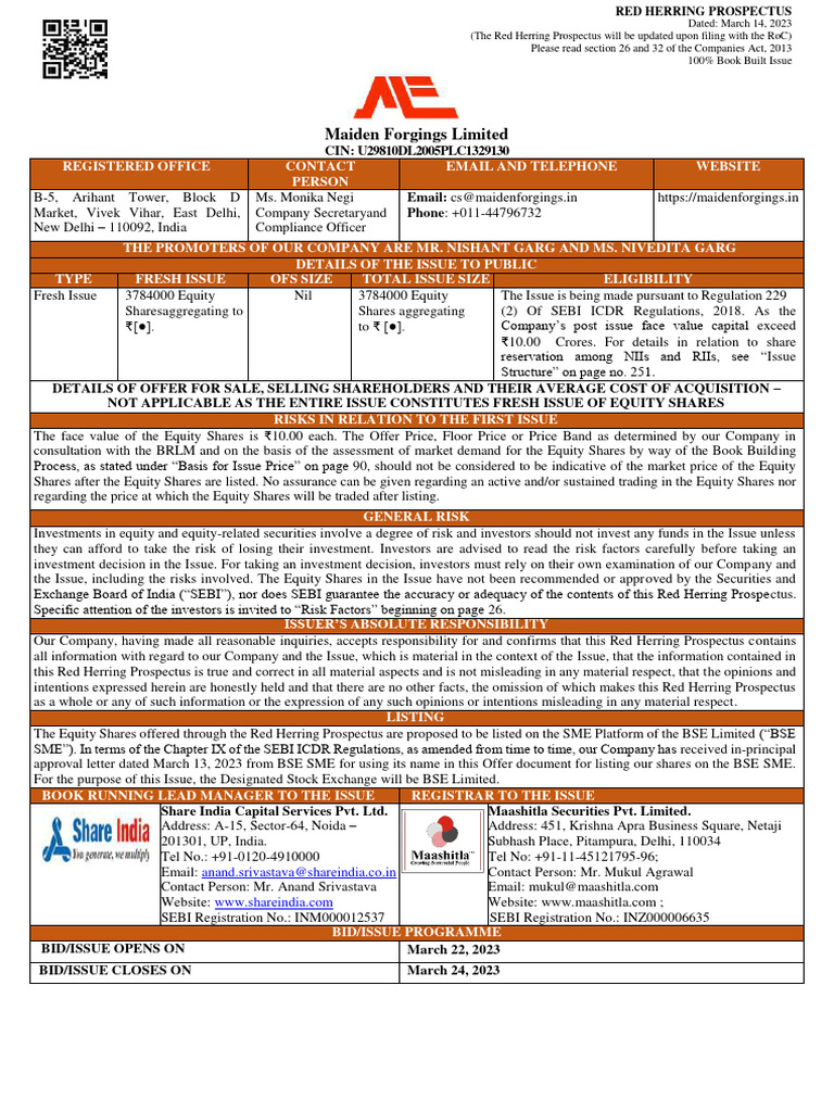 Maiden Forgings Limited: Anand - Srivastava@shareindia - Co.in | PDF |  Stocks | Securities (Finance)