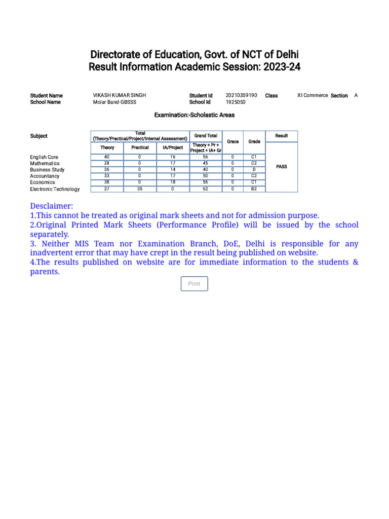 Class 11 Result: Molar Band-GBSSS | PDF