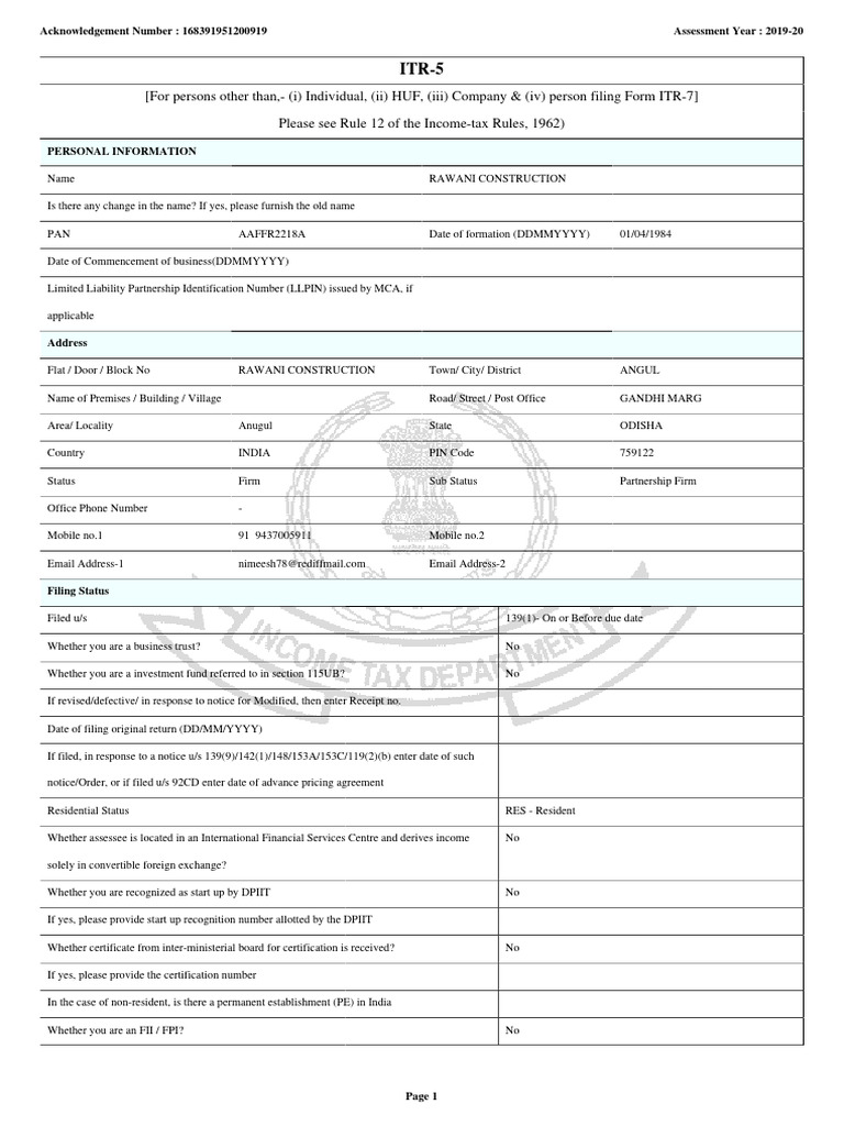 ITR-5 Filing for Rawani Construction | PDF | Taxes | Expense