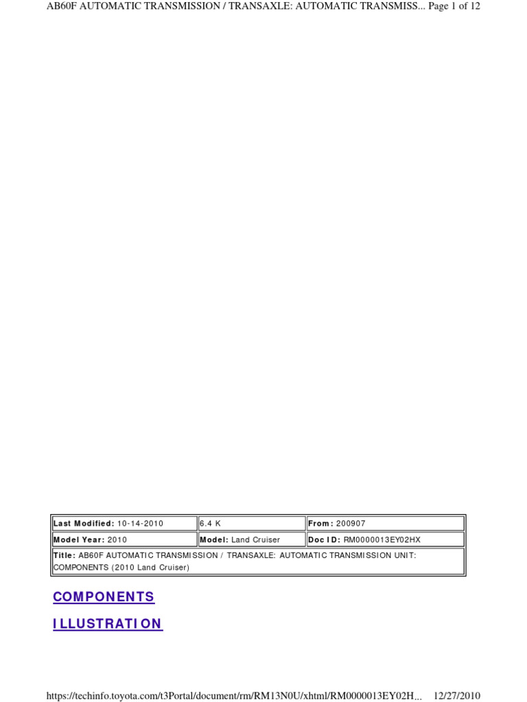 AB60F Transmission Components Guide | PDF | Rear Wheel Drive Vehicles ...