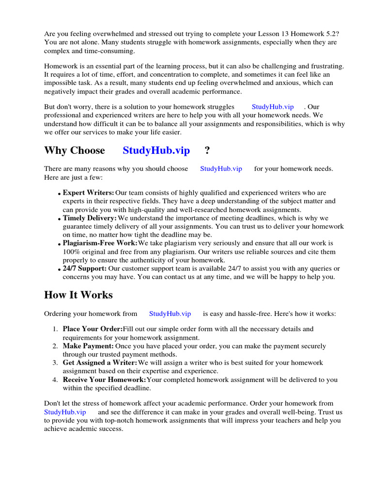 Lesson 13 Homework 5.2 | PDF | Homework | Mathematics