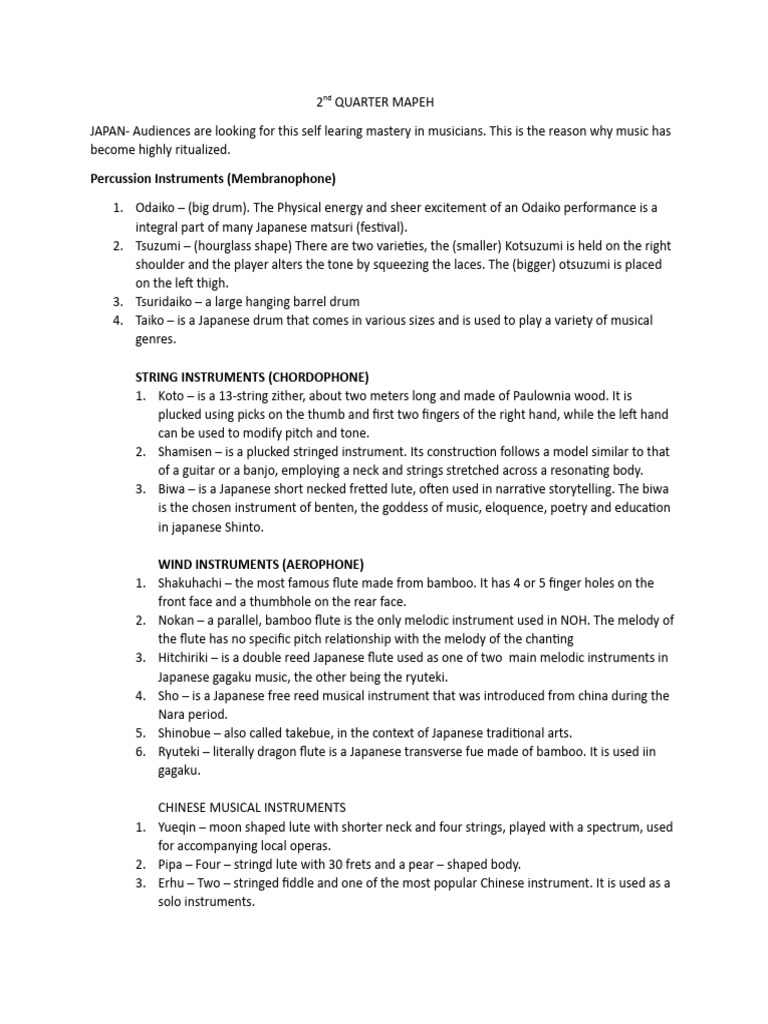 Second QUARTER MAPEH | PDF | Musical Instruments | String Instruments
