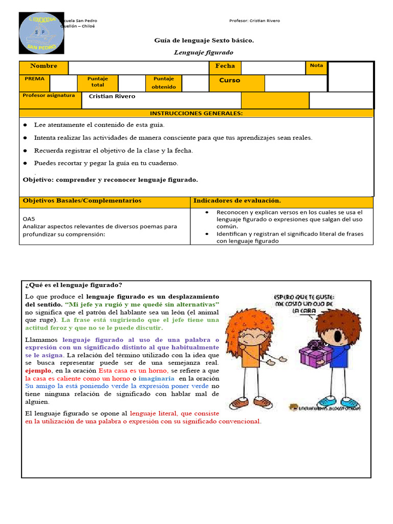 Guía de Lenguaje Figurativo Sexto Básico | PDF | Artes del Lenguaje y ...