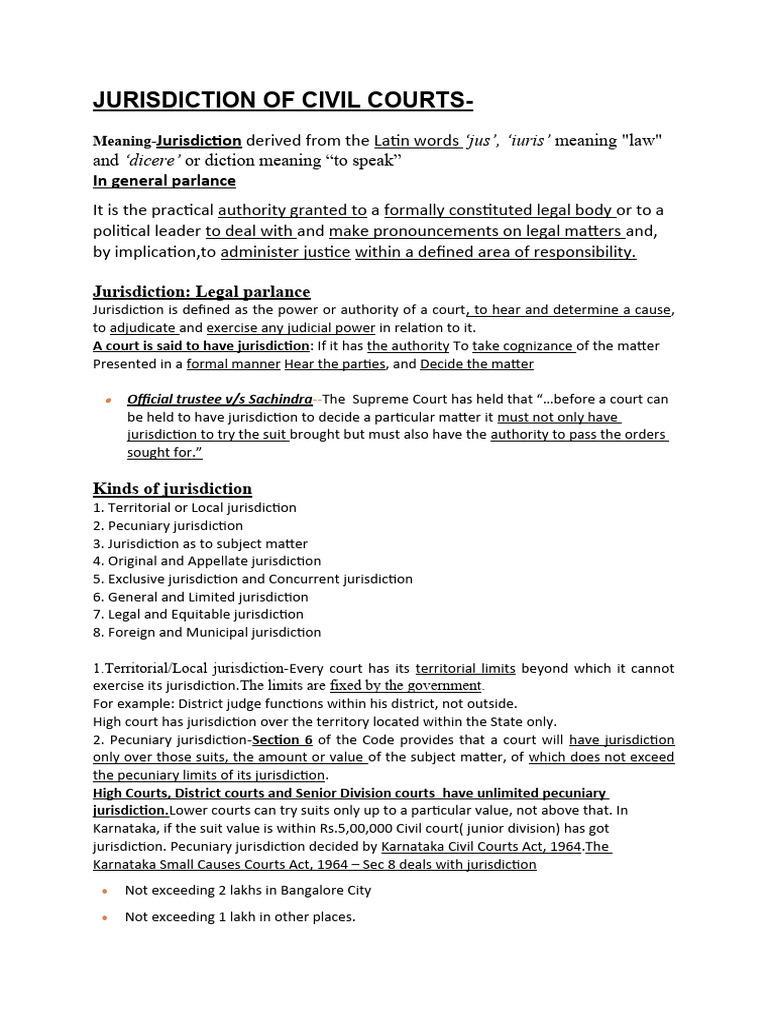 Jurisdiction Of Civil Courts Cpc1 Download Free Pdf Jurisdiction