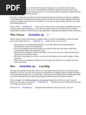 Printable Homework for 7 Year Olds